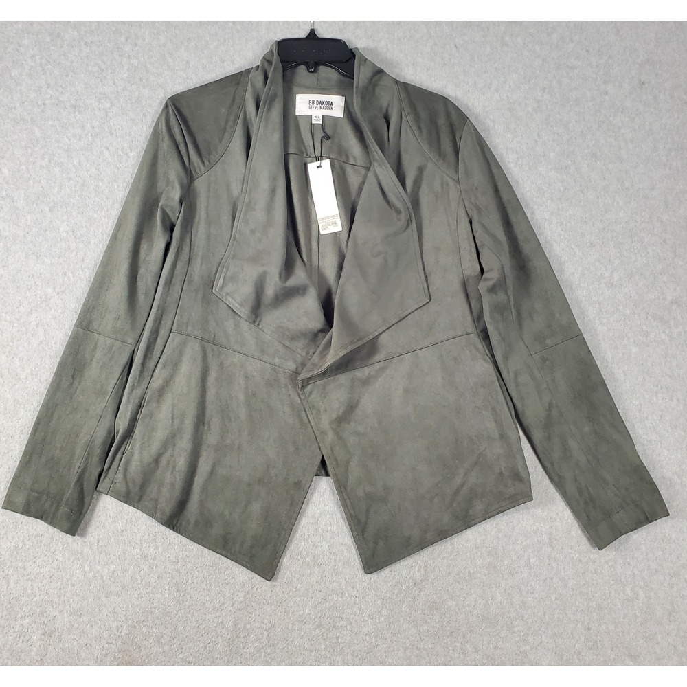 BB Dakota Steve Madden Faux Suede Draped Open Front Jacket Green XL BL32576R